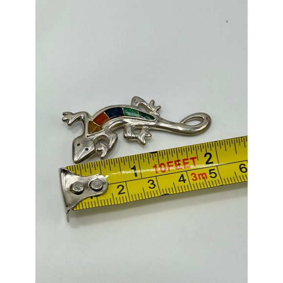 Carolyn Pollack Relios Sterling Silver Multistone Inlay Lizard Brooch Southwest - Picture 8 of 8